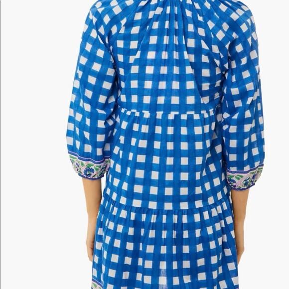 SZ Blockprints Priya Dress Size L London Blue Gingham Cotton Casual Tuckernuck - Picture 5 of 14
